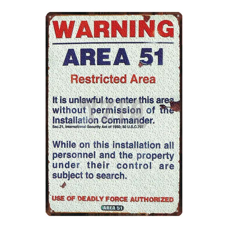 Area 51 Warninng No Trespassing  Retro Metal Sign  Wall kitchen  Home Art Vintage Decor Metal Poster 30X20CM DU-2853
