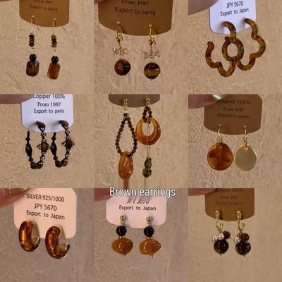 Silver Needle Tiger Eye Geometric Pendant Earrings - Retro Millard Style with Niche Design