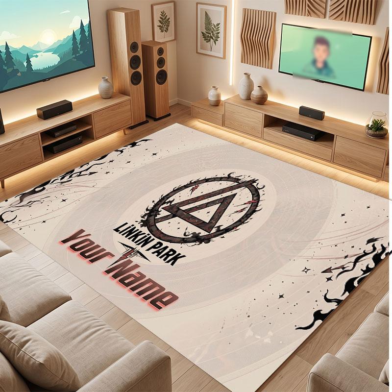 Linkin Park Personalized Crystal Velvet Carpet, Customized Name Text Soft Anti‑Slip Rug for Living Room Bedroom
