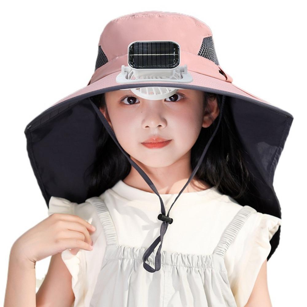 USB Charging Wide Brim Sun Cap Waterproof Sunshade Fan Cap Children's Solar Fan Hat  Boys