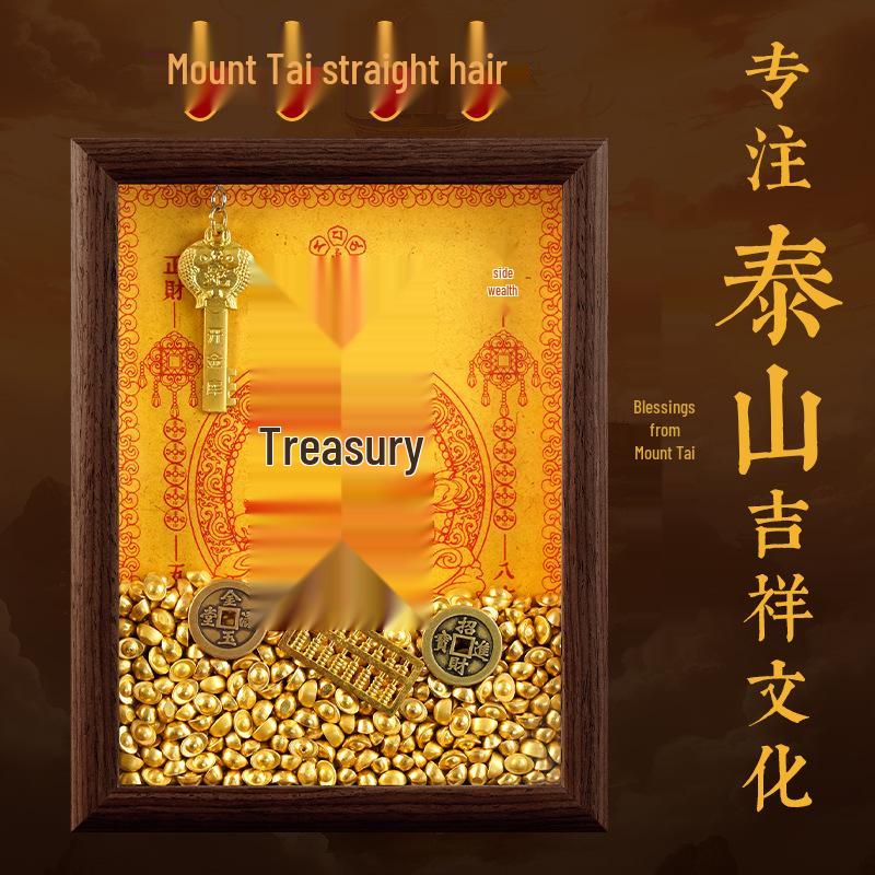 2025 Auspicious Open Wealth Photo Frame with Golden Key, Solid Wood Entrance Foyer, Zodiac Animals, Five Roads to Attract Wealth.