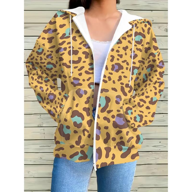 Ladies Casual Zipper Hoodie, Printed Pattern Sweatshirt with Cute Autumn and Winter Design, Comfortable to Wear S