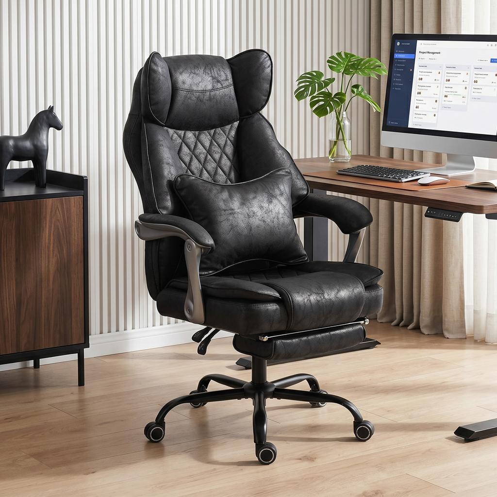 Executive Office Chair, Leathaire Big and Tall Office Chair 180 Kg with Wide Seat, Reclining, Lumbar Support, Black