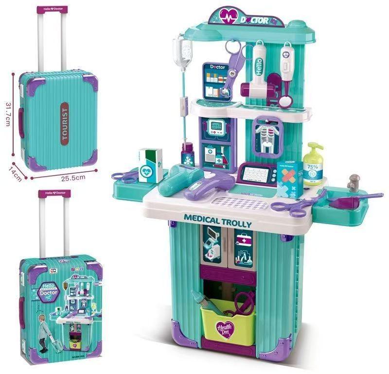 Xiongcheng Children's Playhouse Toy Set: Suitcase with Kitchen, Makeup, Medical Kit & Tableware - Perfect Birthday & Back-to-School Gift