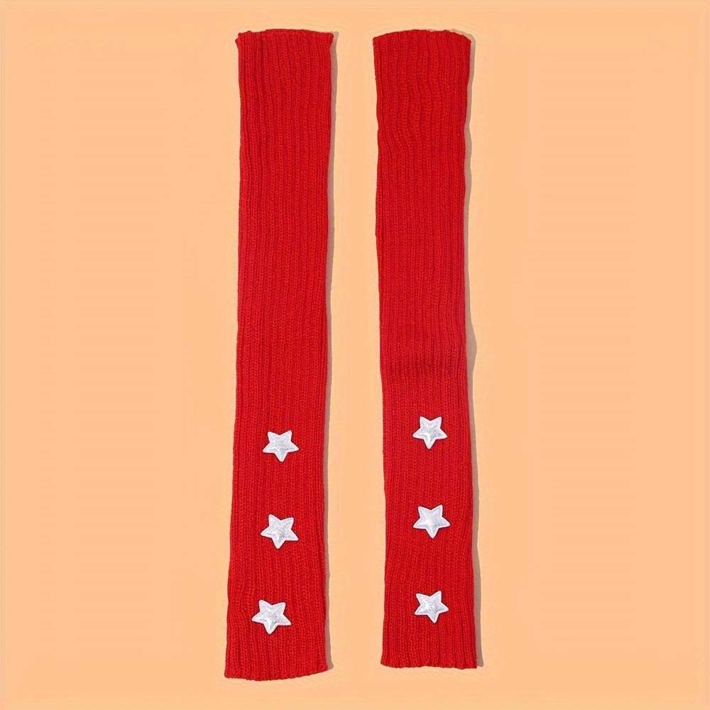 Solid Color Y2K Star Arm Cover Elastic Warmer Long Cuff Knitted Fingerless Sleeves Winter