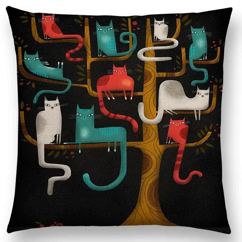 Abstract Fantasy Animals Painting Sofa Throw Pillow Case Dachshund Owl Cat Dog Squirrel Rabbit Fox Elephant Cushion Cover