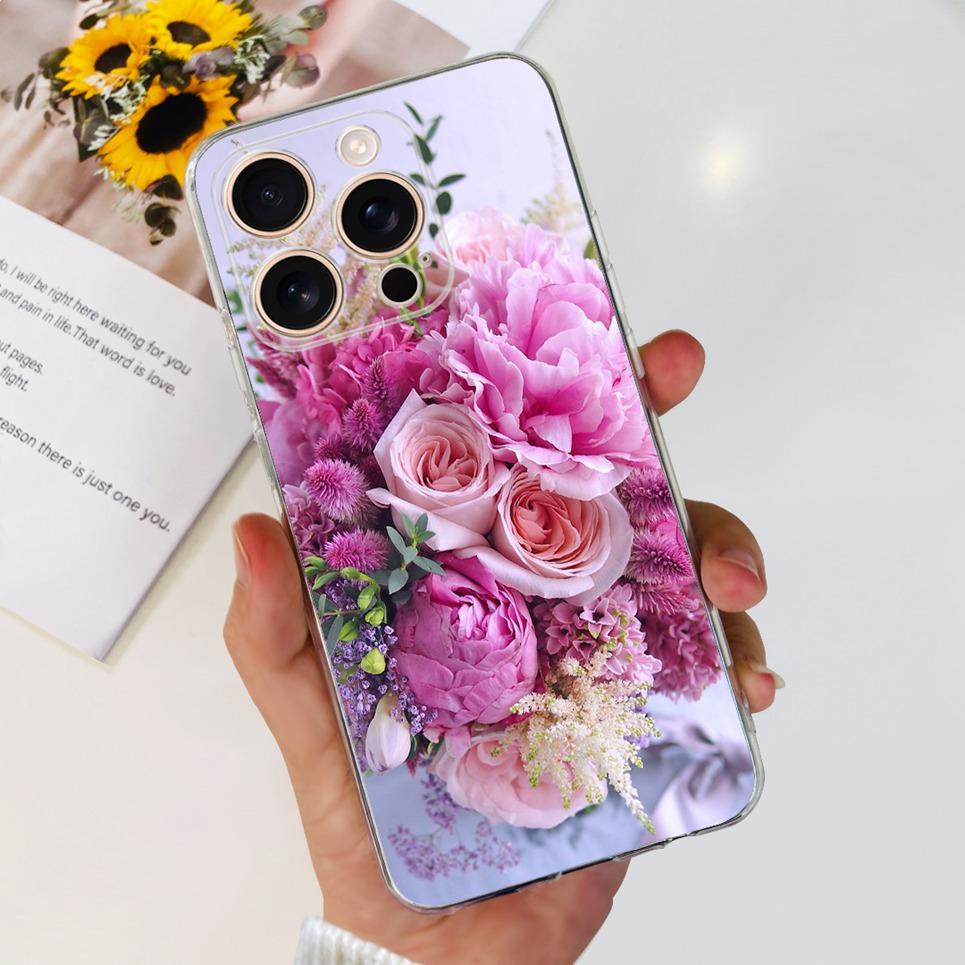 Flower Butterfly Women Fashion Back Cover For iPhone 16 Pro 16 Plus 16 Pro Max Phone Funda Transparent Soft TPU Silicone Case