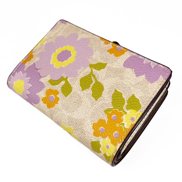 Coach CBO30 Mittlere Reißverschluss-Geldbörse mit Signature-Blumenmuster in Sandfarbe, Canvas, Print, Mehrfarbig, SV/SAS, Damen [Auslaufartikel]