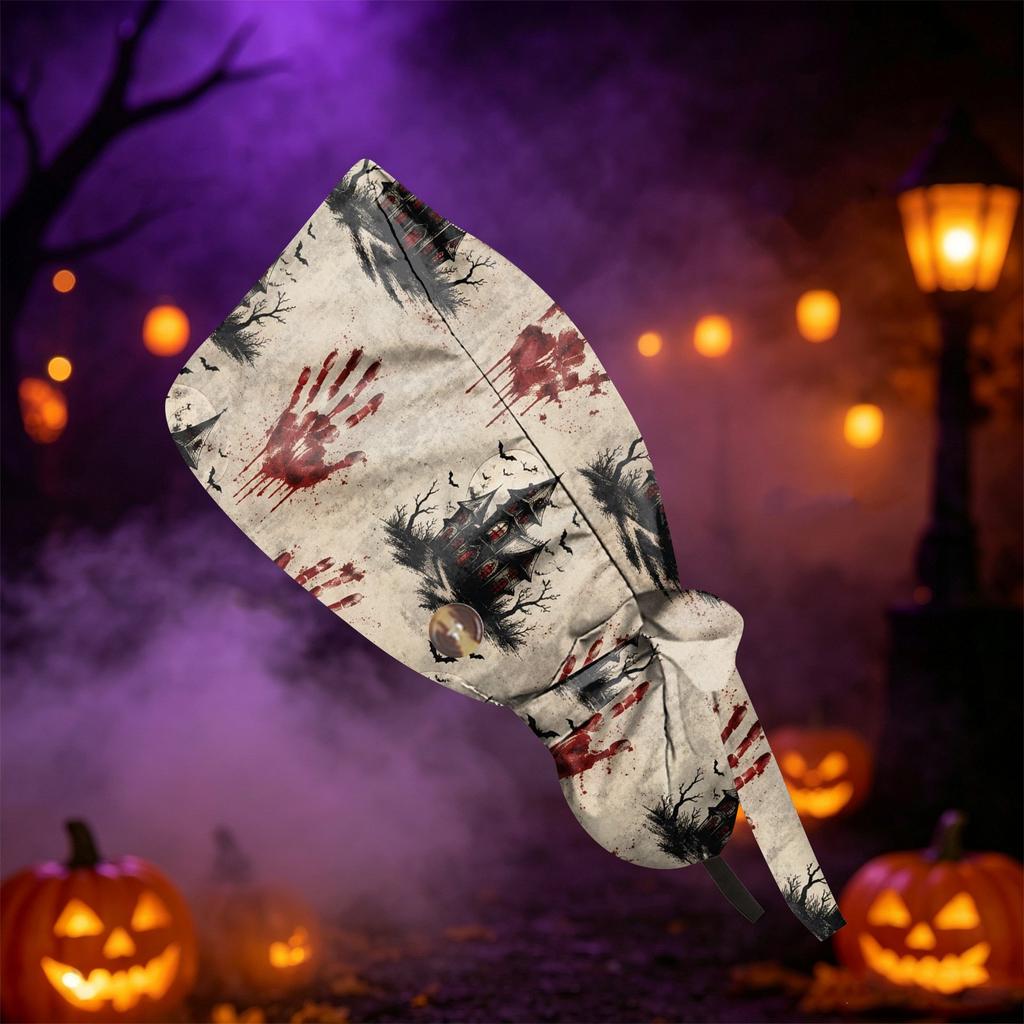 Women's Halloween Printed Ponytail, Fashion Work Hat With, Shower Wrap, Costume