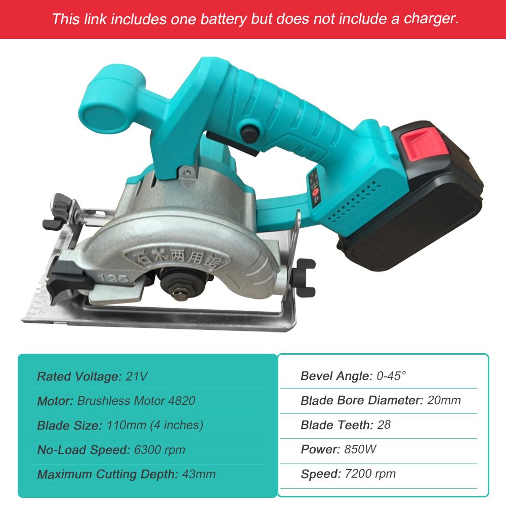 4 inch Cordless Brushless Circular Saw Lithium-Ion Handheld Cutting Tool 0-45° 6300rpm Mini Electric Circular Saw for DAYI