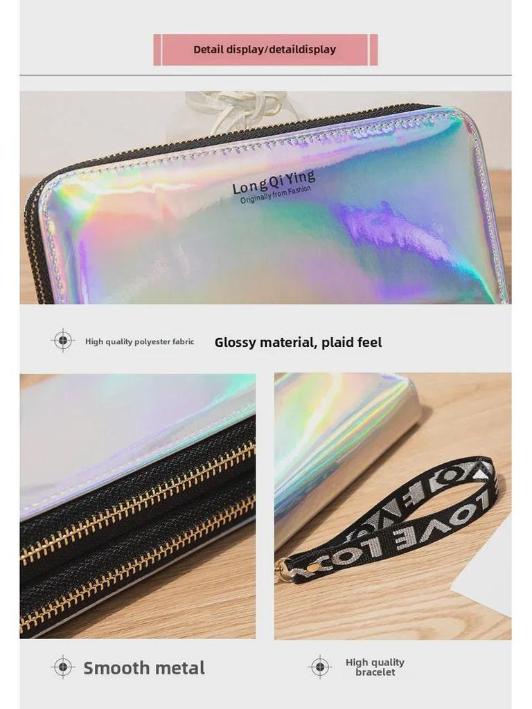 Damen-Geldbörse im neuen Stil mit Doppelreißverschluss und Laser-Motiv – Clutch mit großem Fassungsvermögen und weichem Münzfach