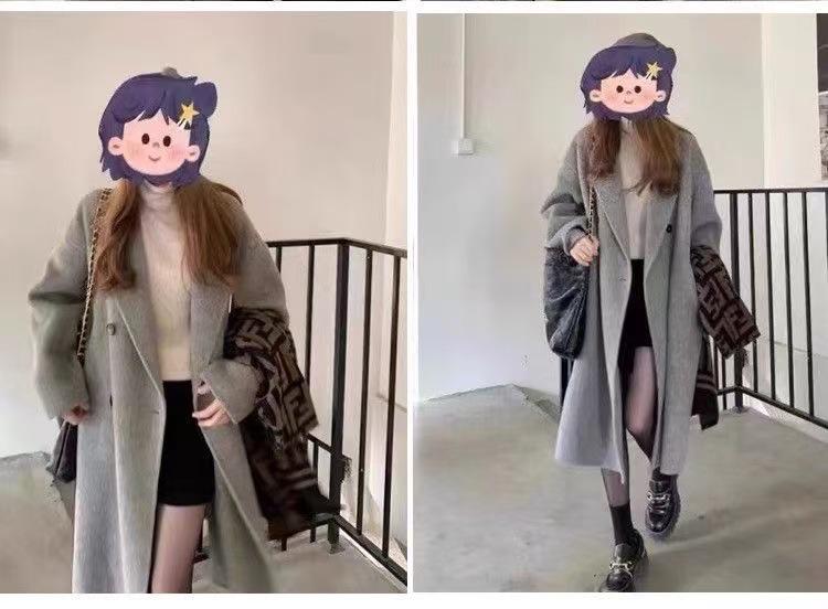 Women's Petite Mid-Length Thickened Black Wool Coat – Versatile, High-End Feel for Autumn & Winter