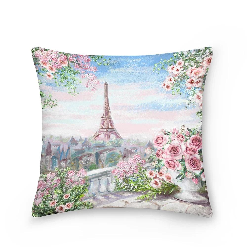 Landscape Pattern Decorative Cushion Cover Polyester Pillow Cover Throw Pillowcase Sofa Chair Bedroom Home Decoration 45X45Cm