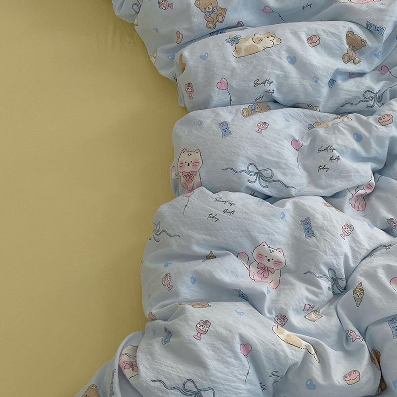 4 Piece Bedding Set Double Layer Gauze Quilt Cover Bed Sheet Pillow Cases Student Duvet Cover Fitted Sheet Soft Comfortable Bedding Set