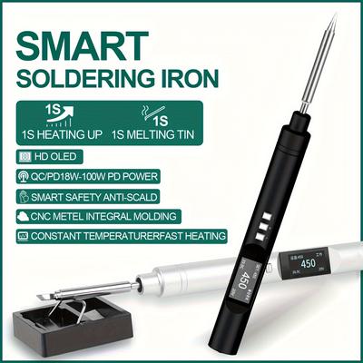 Portable Smart Soldering Iron Mini Soldering Iron Pen, Adjustable Temperature 100 ° C-450 ° C, CNC Metal Portable Soldering Iron Pen, Battery Free