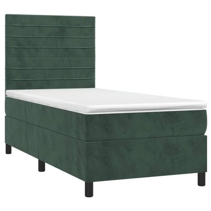 3143058 vidaXL Lit à sommier tapissier avec matelas Vert foncé 90x190 cm