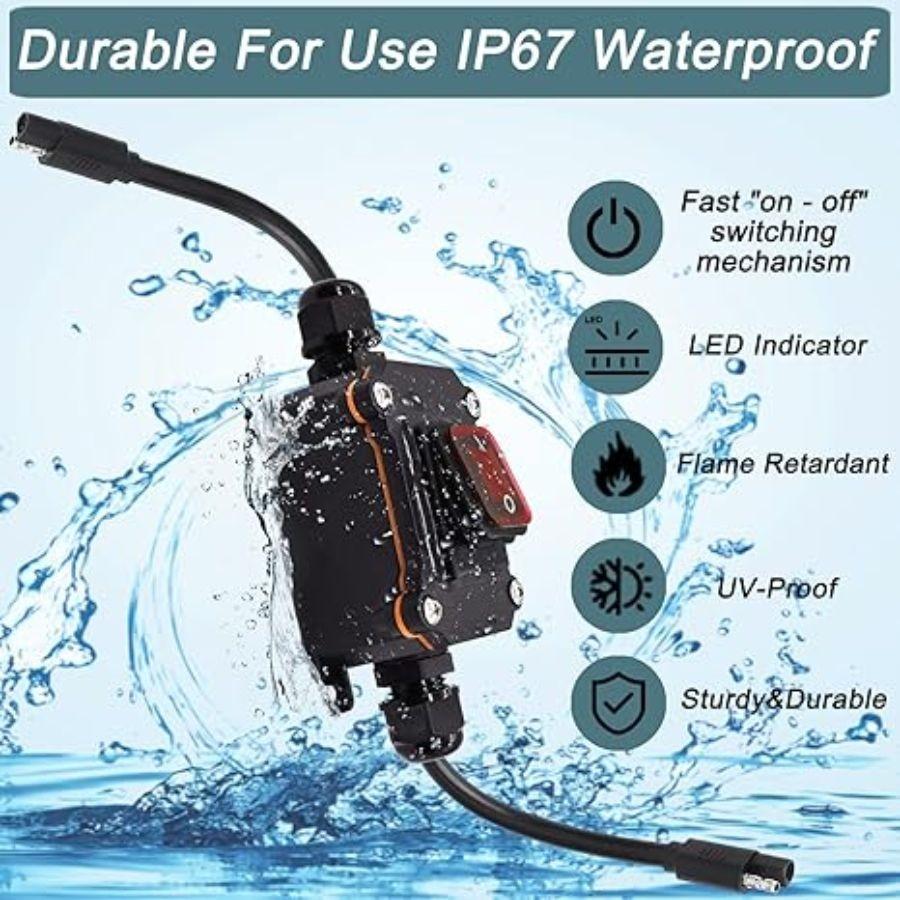 12V Power Switch with IP67 Waterproof Rating, 14AWG Cable with ON/Off Switch, Qu