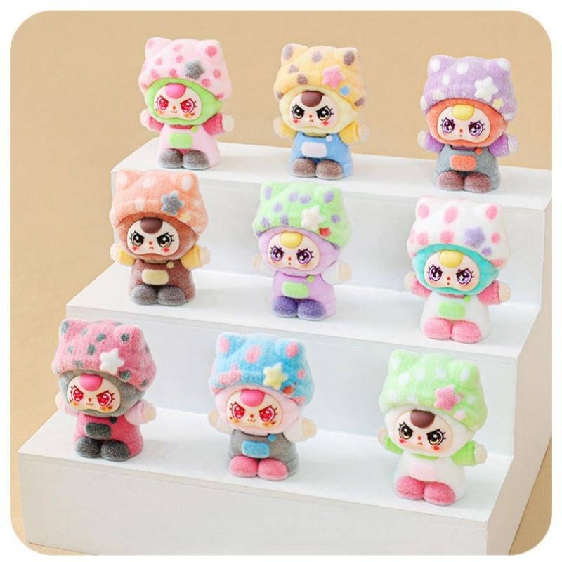 Flocking blind Box baby three cuddly action figure to touch blind bag tabletop adornment knickknack tide play cute pet For Gift