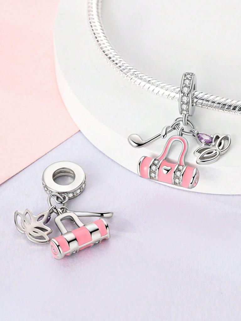 Charm Copper Colors Pink Heart Basketball Bead For Original Bracelet Diy Beads Charms Jewellery Making Gift For Women Styfne