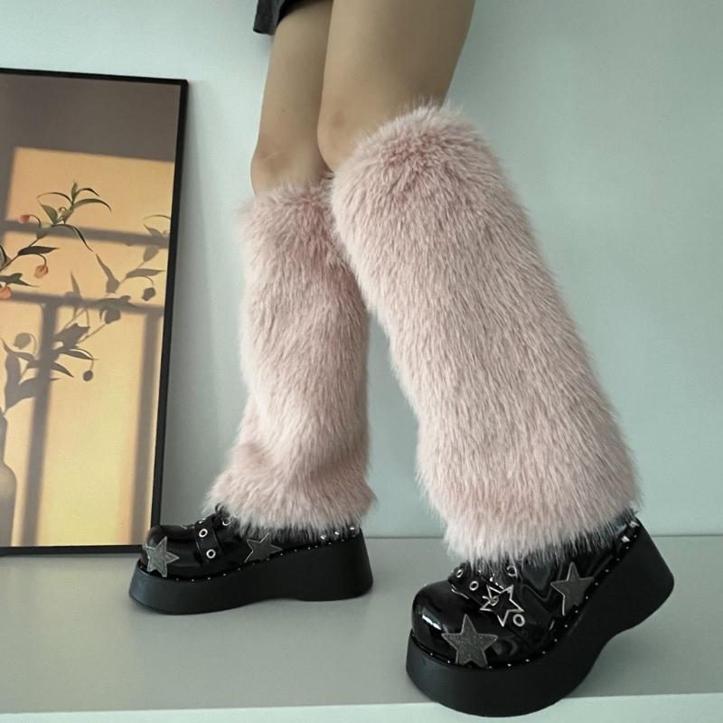 Flauschige Kunstpelz Beinwärmer Pelz Fersen Lange Stiefel Manschetten Abdeckung Hat Elastisch Ein Paar Karneval Stiefelabdeckung Y2K JK Uniform
