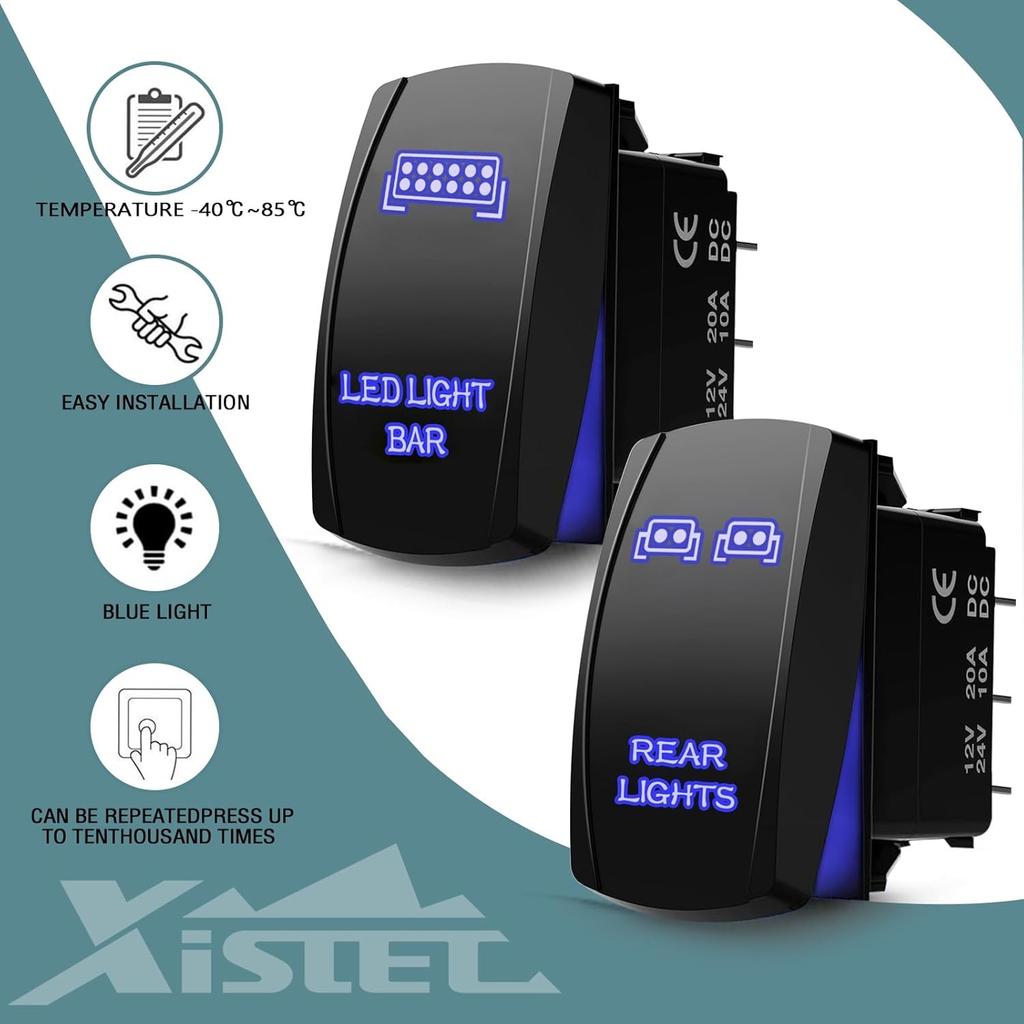 LED Light Bar & Rear Light Rocker Switches 5Pin Laser On/Off with Jumper Wires S