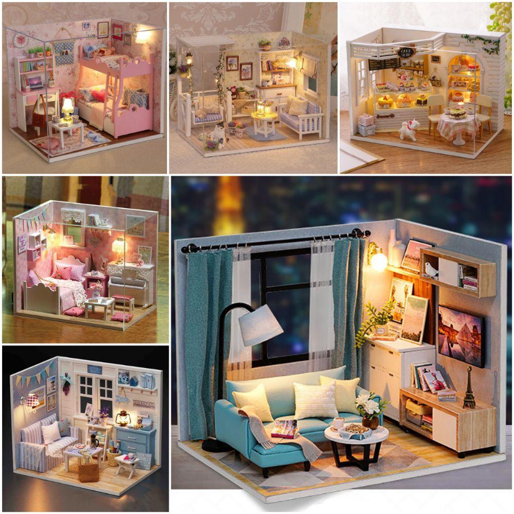 Wood Handmade Assembly Dollhouse Models Princess Room Miniature Doll House  Model Toy