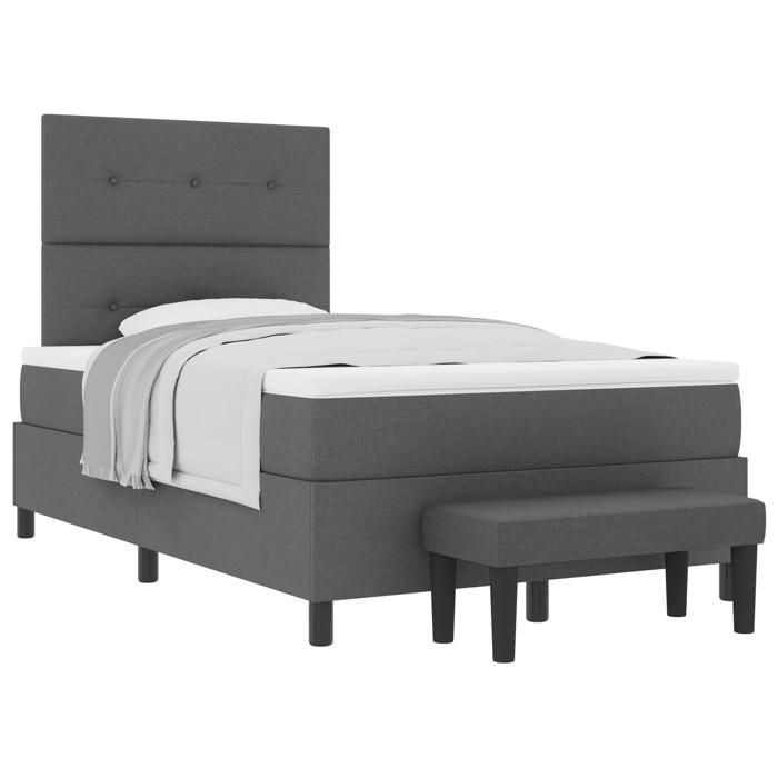 VidaXL Lit à ressorts avec Matelas &amp; Banc Gris foncé 120x200 cm Tissu 3344059