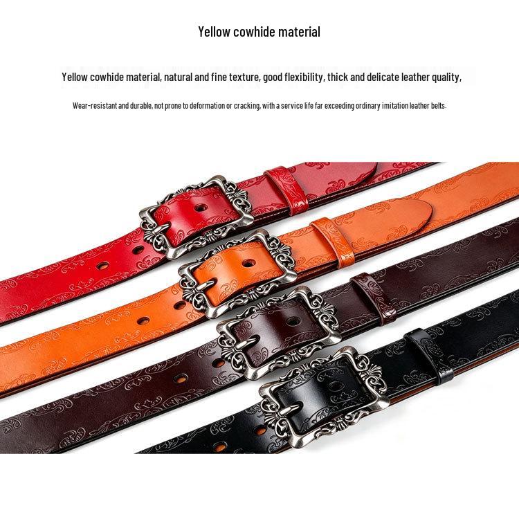 Luxury Retro Palace Style Women's Leather Belt with Butterfly Embossed Carved Buckle