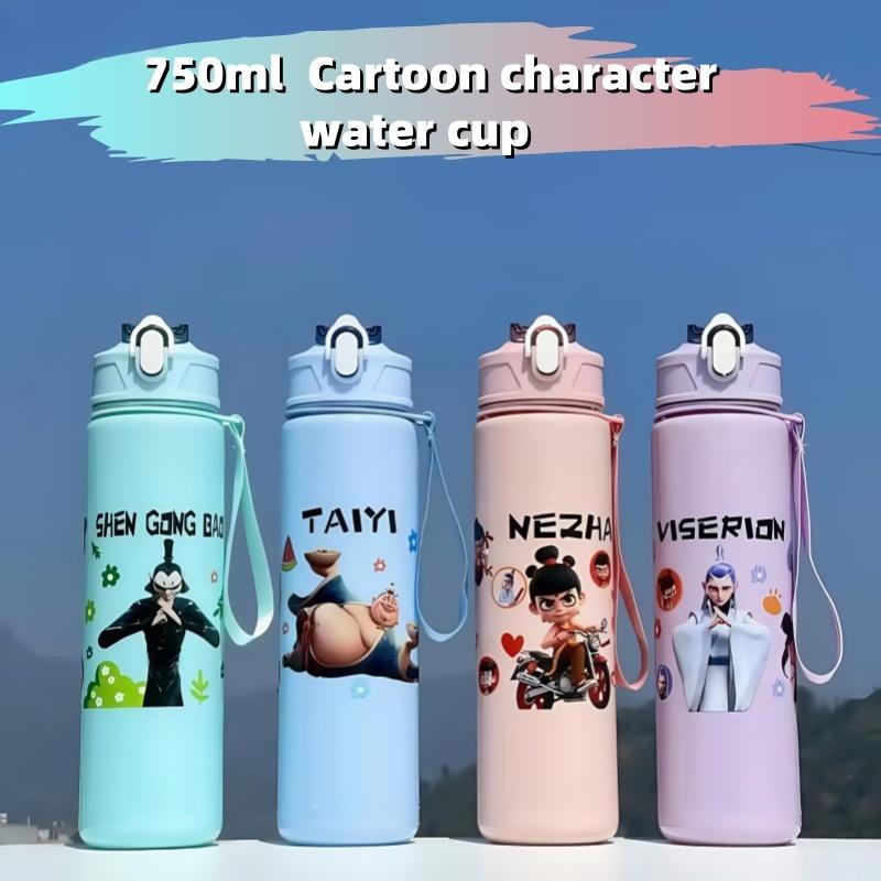 750ml Cute cartoon character water cup Plastic Straw Water Cup Sports Water Bottle High Value Outdoor Large Capacity Camping