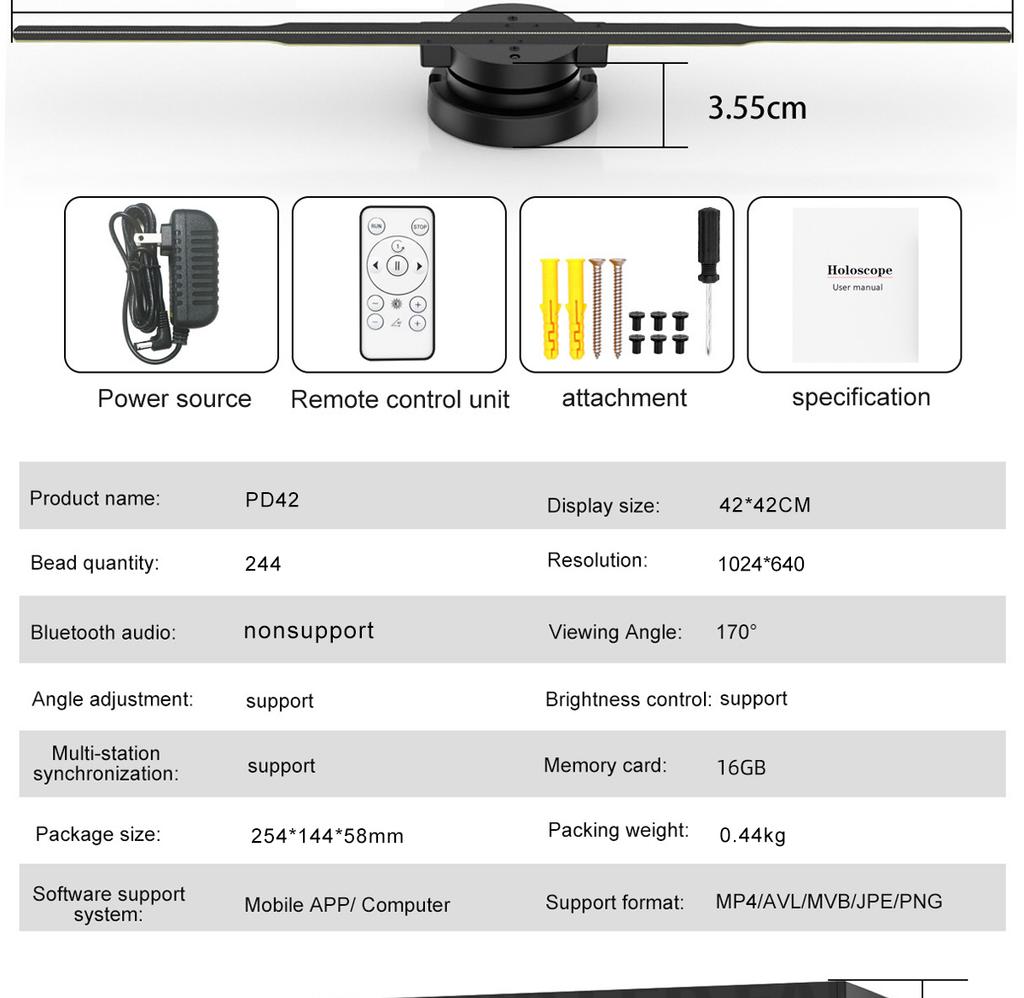 42Cm Wifi 3D Hologram Projector Fan Remote Wifi Control 3D Led Projector Display Player Holographic Advertising Projector
