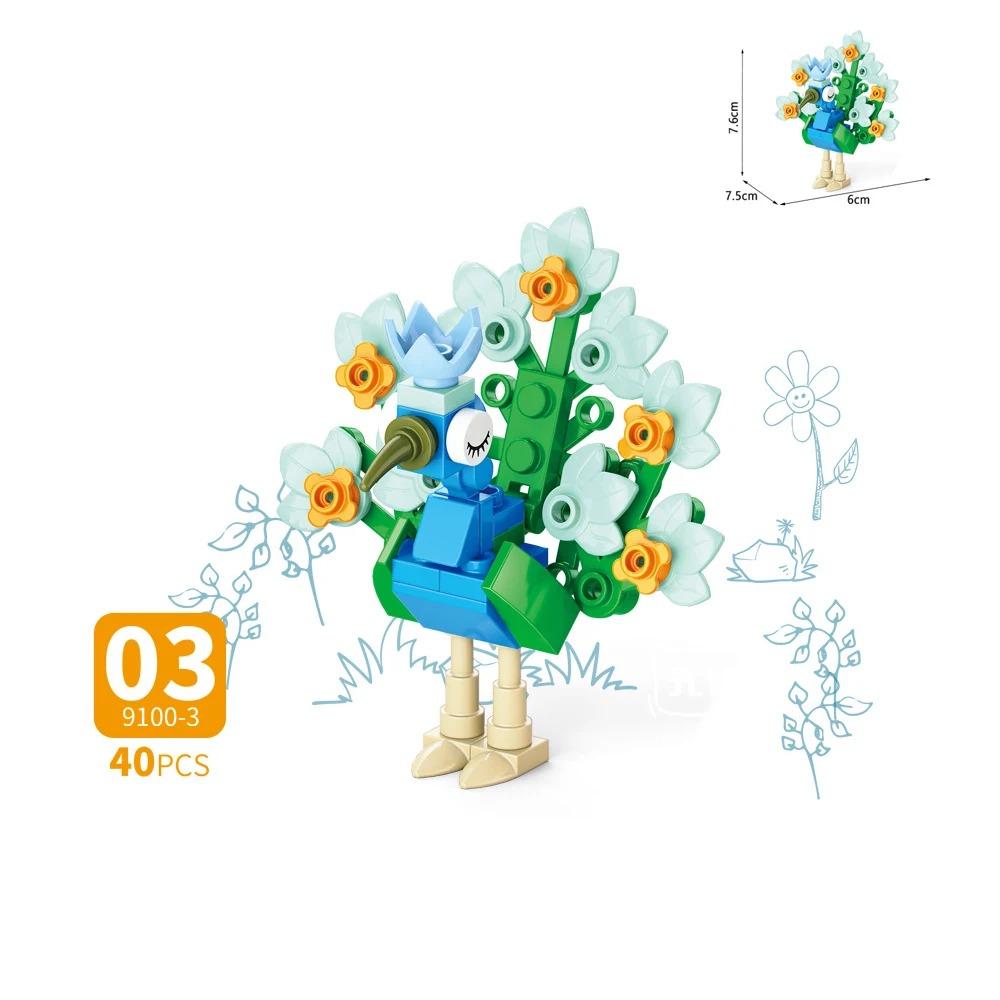 MOC Animal Building Block Accessories Set Crow Parrot Peacock Eagle Flamingo Transport Horse Ox Cart Gift Brick Model Toy K001