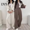 Lady Wide Leg Trousers 2 Pcs/Set Women Coat Pants Set Lapel Single-breasted Cardigan Long Sleeve Jacket High Waist Straight Formal Commute Outfit