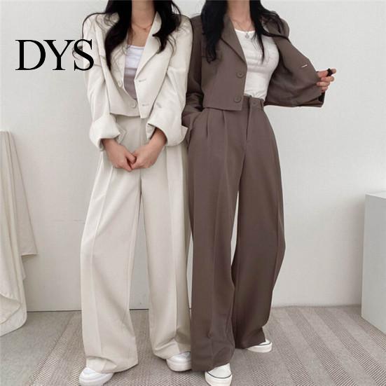 Lady Wide Leg Trousers 2 Pcs/Set Women Coat Pants Set Lapel Single-breasted Cardigan Long Sleeve Jacket High Waist Straight Formal Commute Outfit