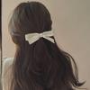 Cream Bow French Leather Hair Clip - Chic & Stylish, High-End Niche Design for Simple Bangs