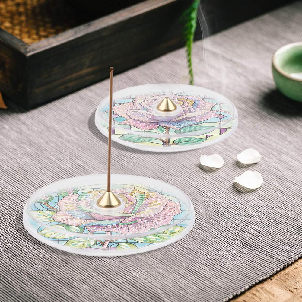 2Pcs Acrylic Special Shaped Exquisite Pattern Diamond Painting Incense Holder Diamond Painting Aroma Stand for Yoga Meditation