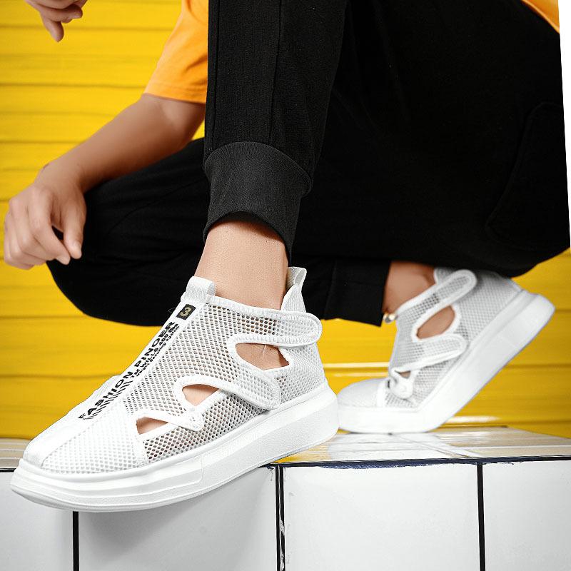 2025 summer new thin men's shoes ins trendy mesh open-toed breathable sandals soft-soled slippers little white shoes