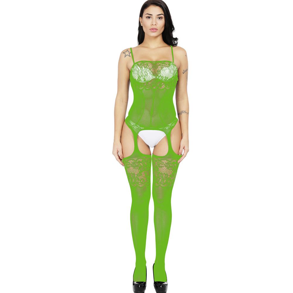 Sexy lingerie women's hollowed-out stockings tight mesh clothes one-piece hanging adjustable shoulder straps