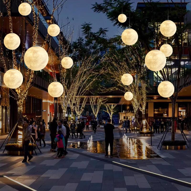 3D Moon Sphere Pendant Light with Three-Color Dimming
