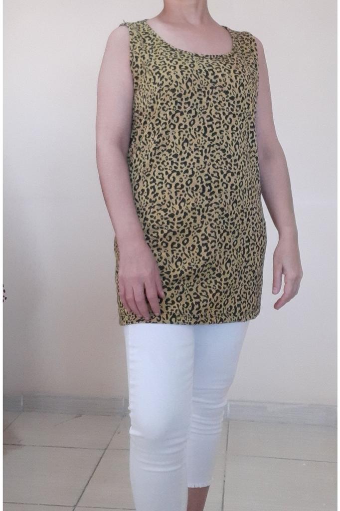 Damen Stil Übergröße T-Shirt Leopardenmuster Gekämmte Baumwolle Gestrickt Dickes Träger T-Shirt