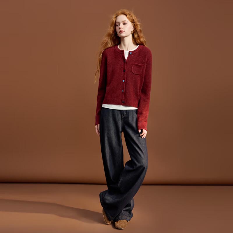 Sancai 2025 Winter Round Neck Knit Cardigan with Colorful Buttons