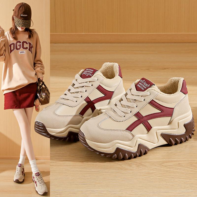 Fleece sports Forrest Gump shoes women's 2025 new versatile student running foreign style white shoes trendy warm casual shoes
