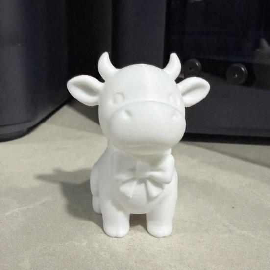 Yousheng 3D Printed Cow Figurine with Bow Tie, Cute Calf Statue, Minimalist Animal Model, Smiling Cow Ornament for Home Office Decor Gift