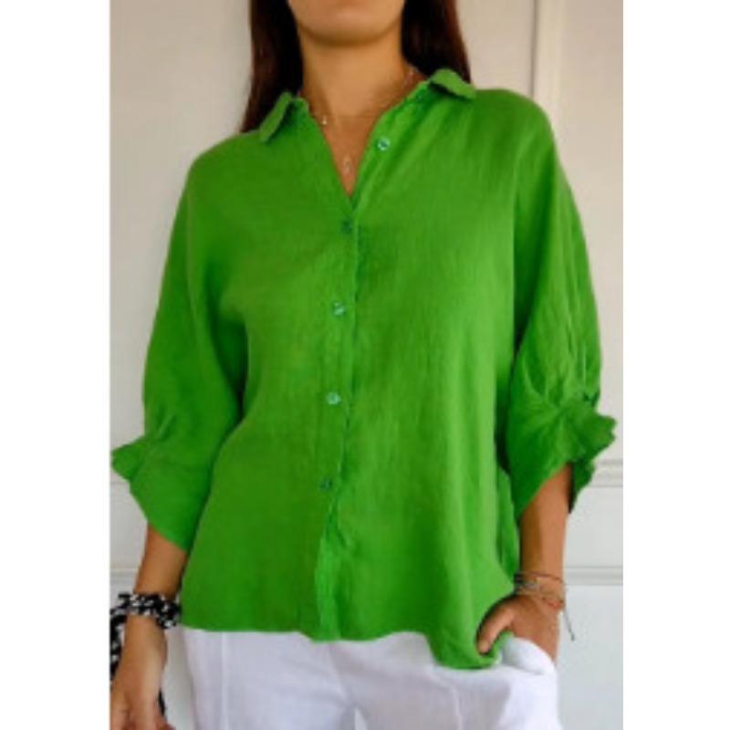 

Модна вільна сорочка з шнурівкою на спині для жінок, літня, великого розміру, повсякденна, з коротким рукавом, офісна, солодка блузка, однотонна, з лацканами, прості топи 5XL зелений