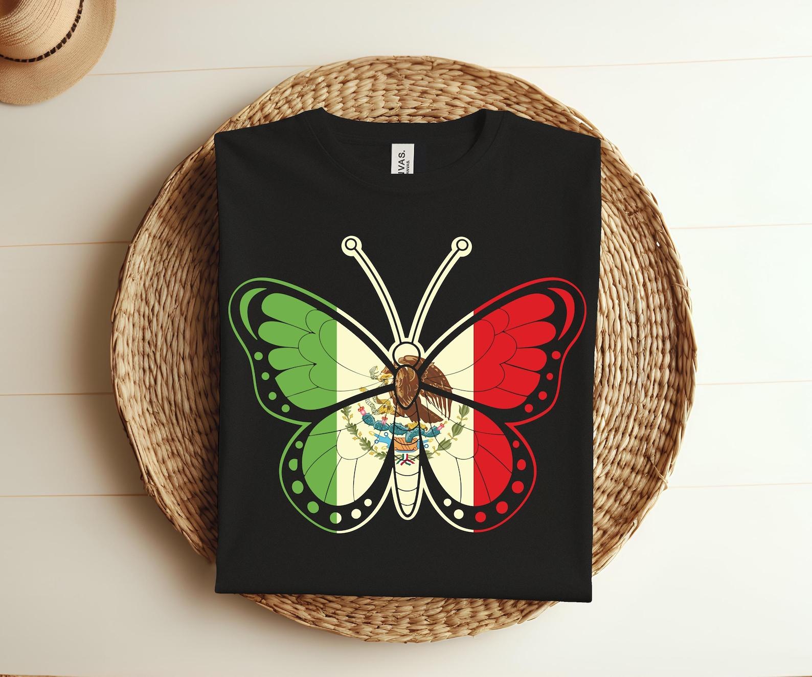 Mexico Mexican Flag Independence Day Butterfly   Kids Viva Mexico T-Shirt, Party Festival Costume Gift, Latina Birthday Present Tee, 140