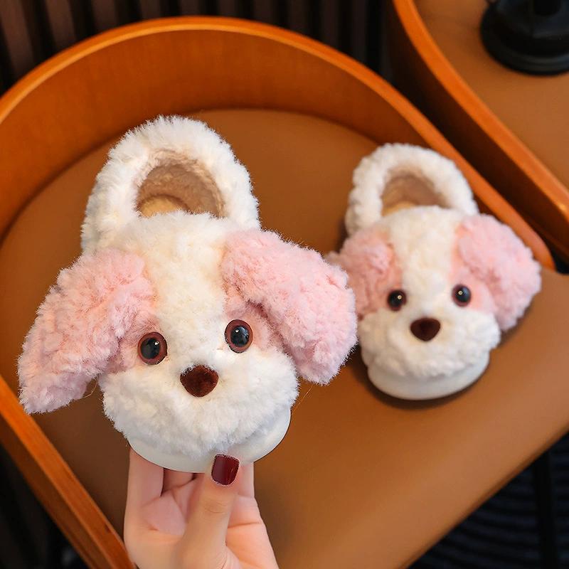 

Children s Non-Slip Cotton Fur Slippers with Cute Puppy Design for Autumn and Winter 24/25 розовый