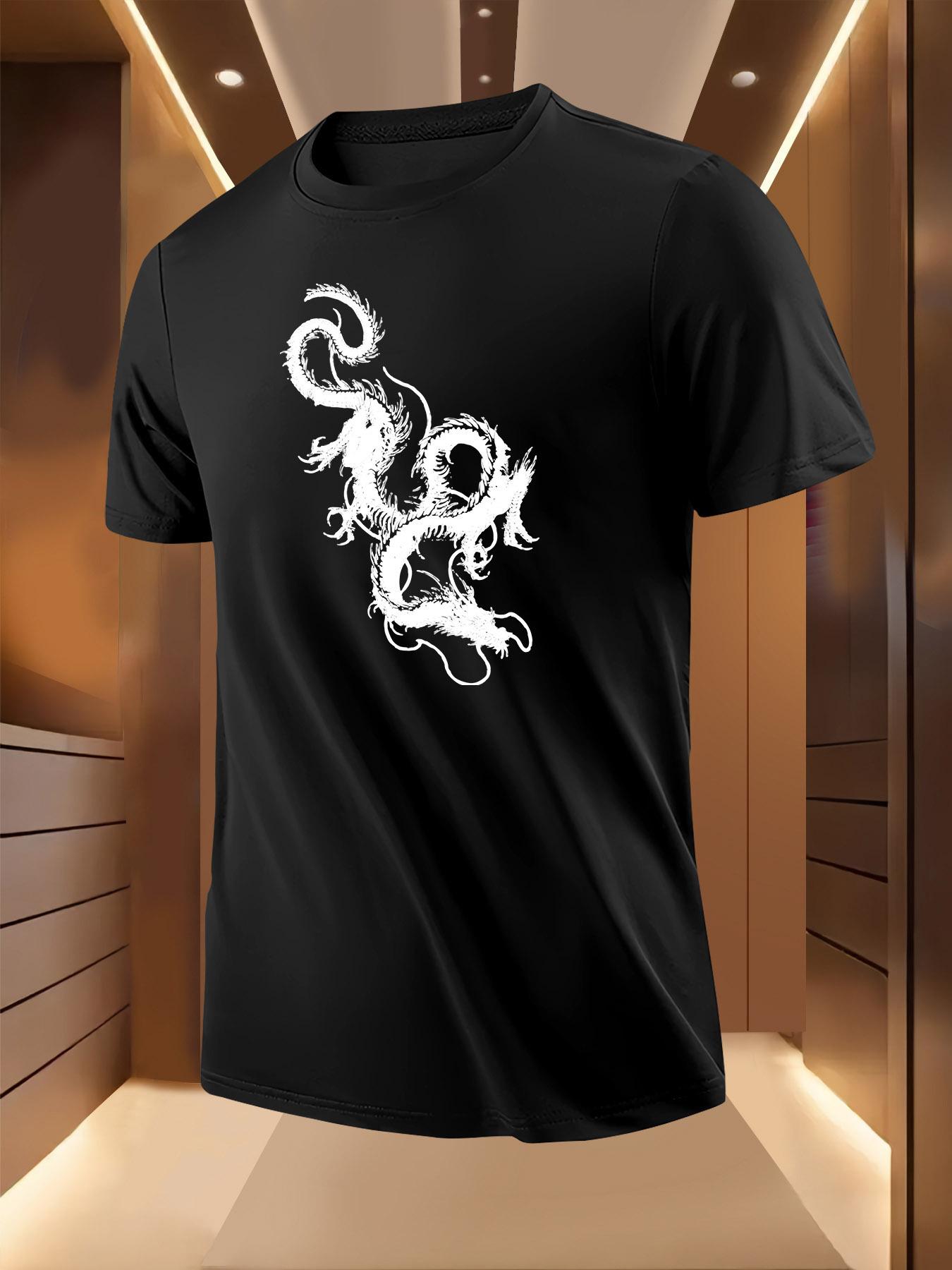 Light Yellow Tshirt - Bold Black Dragon Graphic Tee L