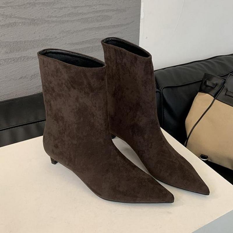 

Women Flocks Low-heel Short Boots Office Banquet Pointed Chimney Straight Boots Nightclub Party Pub Gathering Street Trend Boots 35 кофейный