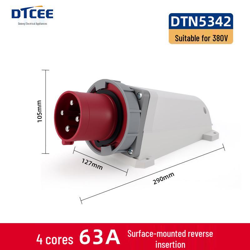 63A IP67 Reverse Insertion Plug Socket with 3-Core, 4-Hole, 5-Pin Connector