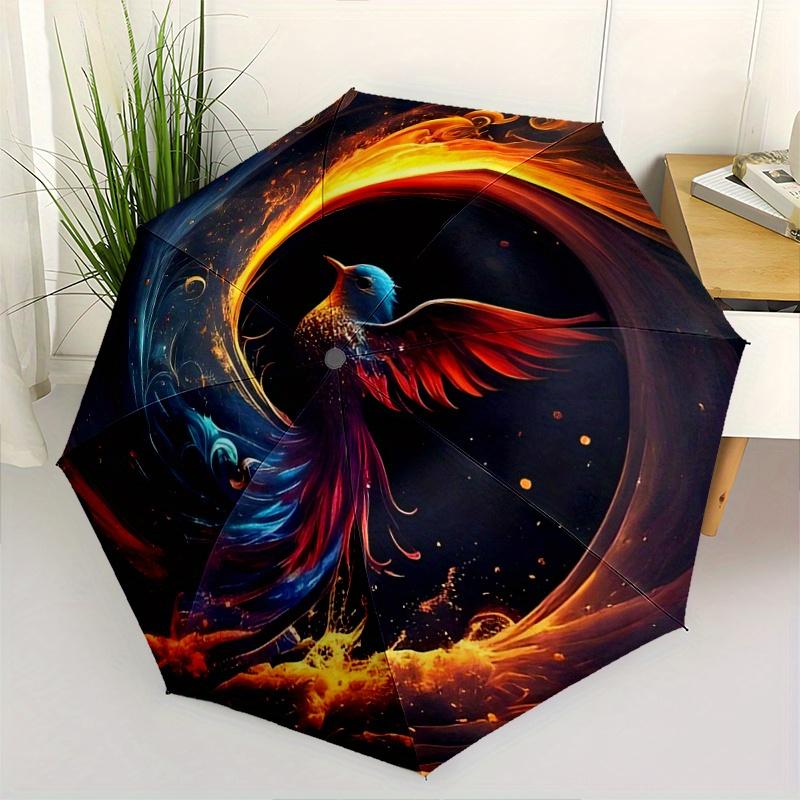 1pc Phoenix Rising Pattern Umbrella, Fashionable, Personalized, High-Value Folding Umbrella, a Must-Have for Summer, 8-Rib Durable Iron Frame, Tr