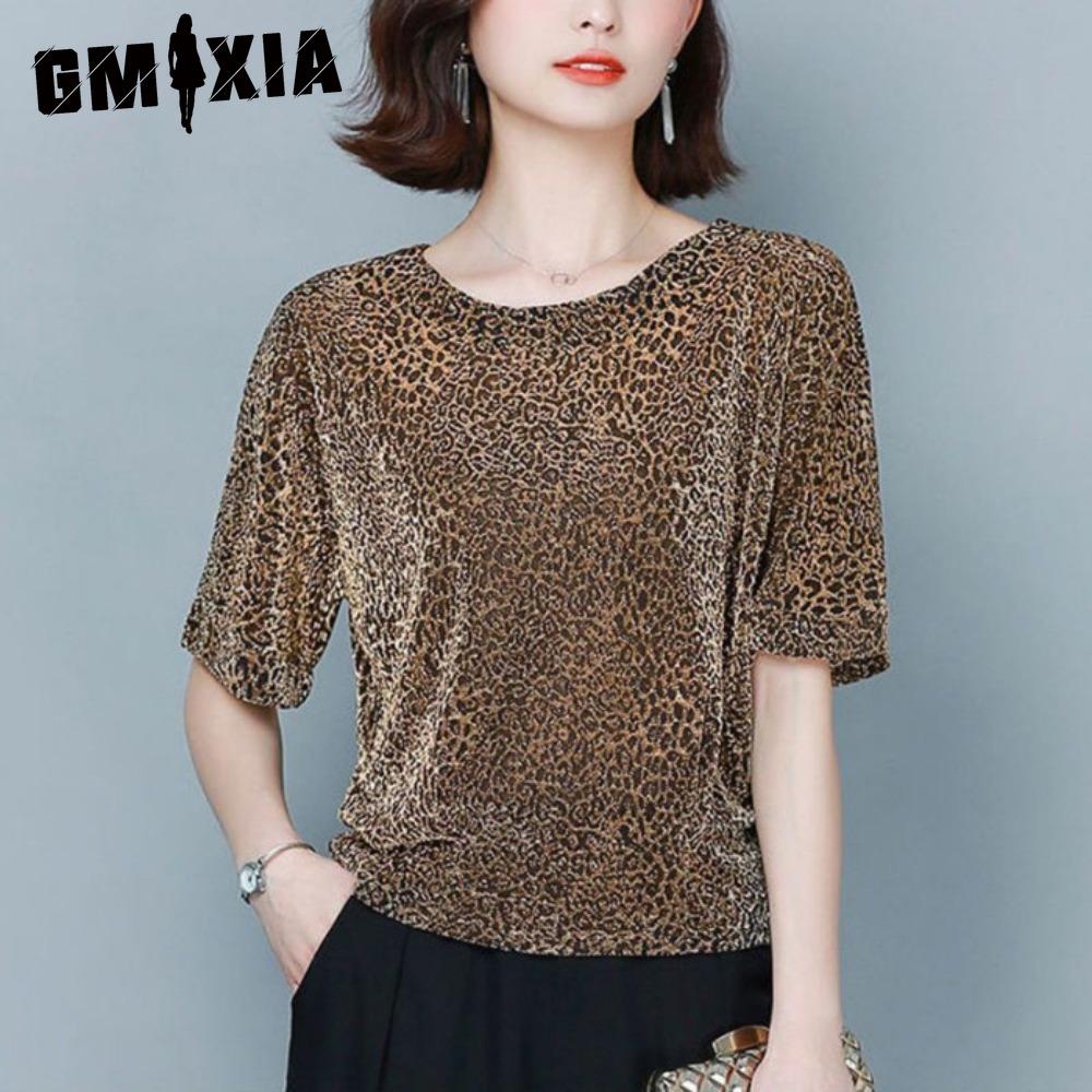 

GMXIA Женские Модные Повседневные Блузки и Рубашки с Коротким Рукавом и Круглым Вырезом с Леопардовым Принтом XXL жёлтый